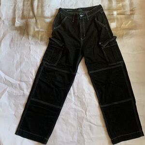 Wild Fable black baggy cargo jeans with white stitching
